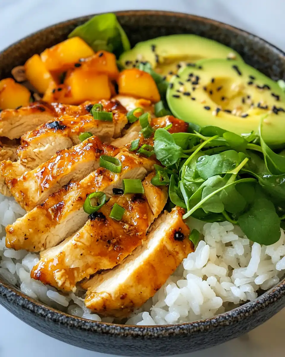 Ingredients for crispy coconut chicken rice bowl including spices, panko, and fresh vegetables