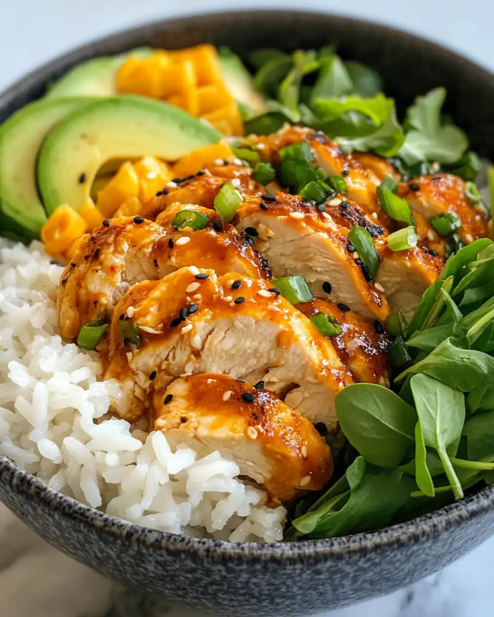 A delicious bowl of crispy coconut chicken with rice and fresh veggies, fresh and ready to enjoy