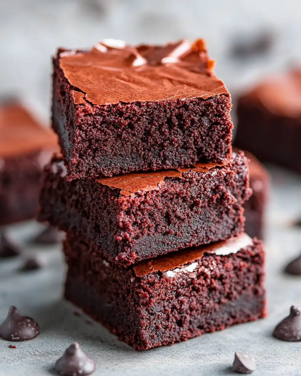 Ingredients laid out for red velvet brownies including chocolate and sugars