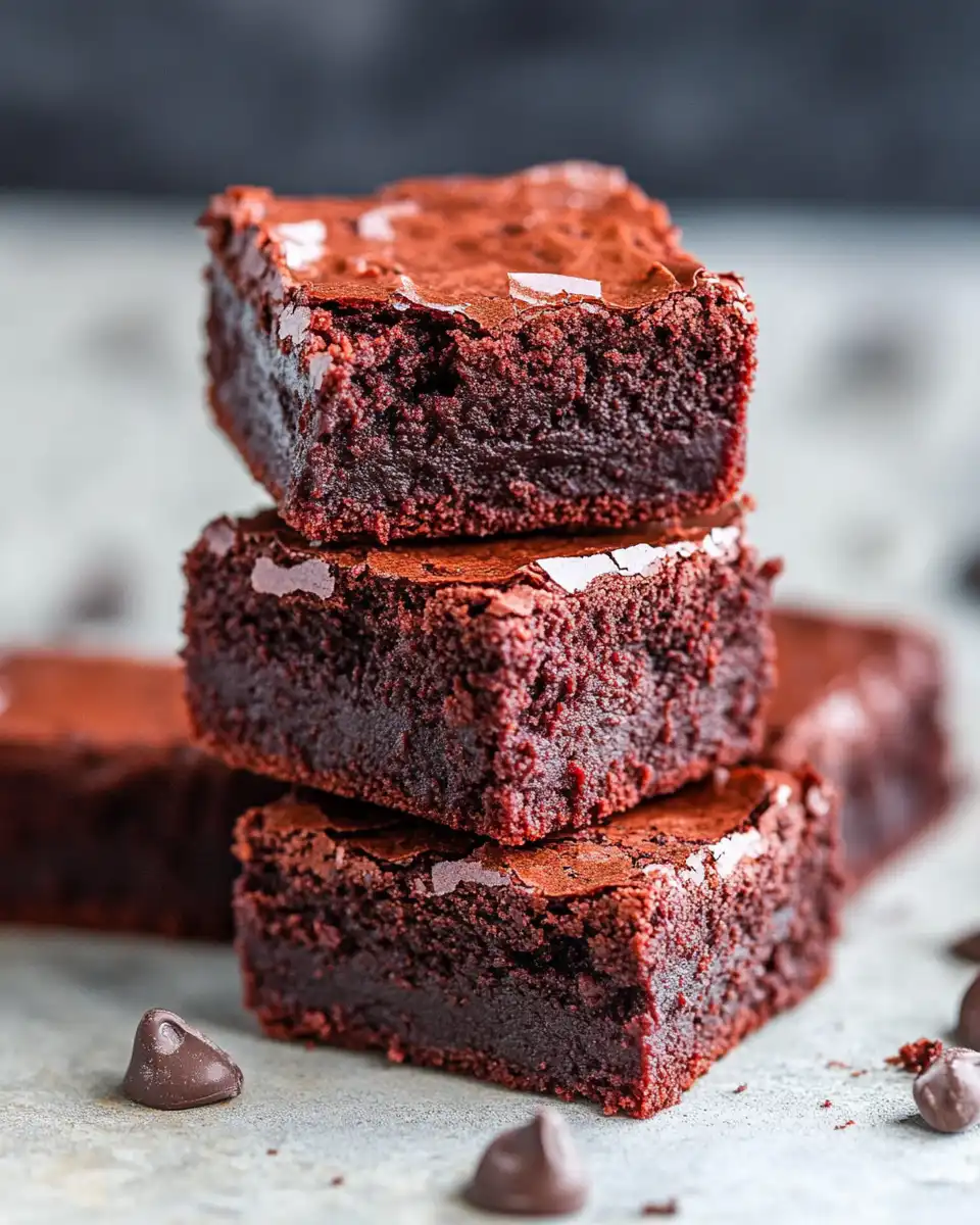 Plate of finished red velvet brownies topped with cream cheese frosting