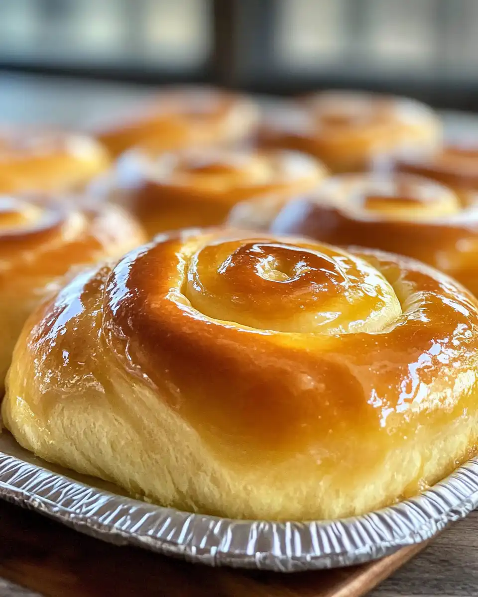 Close up of glazed orange sweet rolls texture and drippy icing