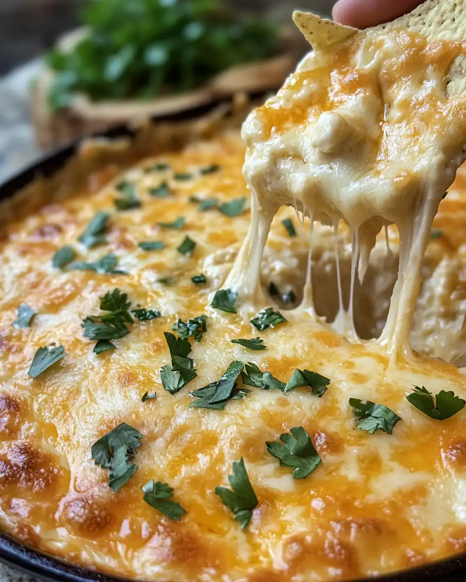 Baked cheesy dip with golden panko crust and bacon topping served in dish
