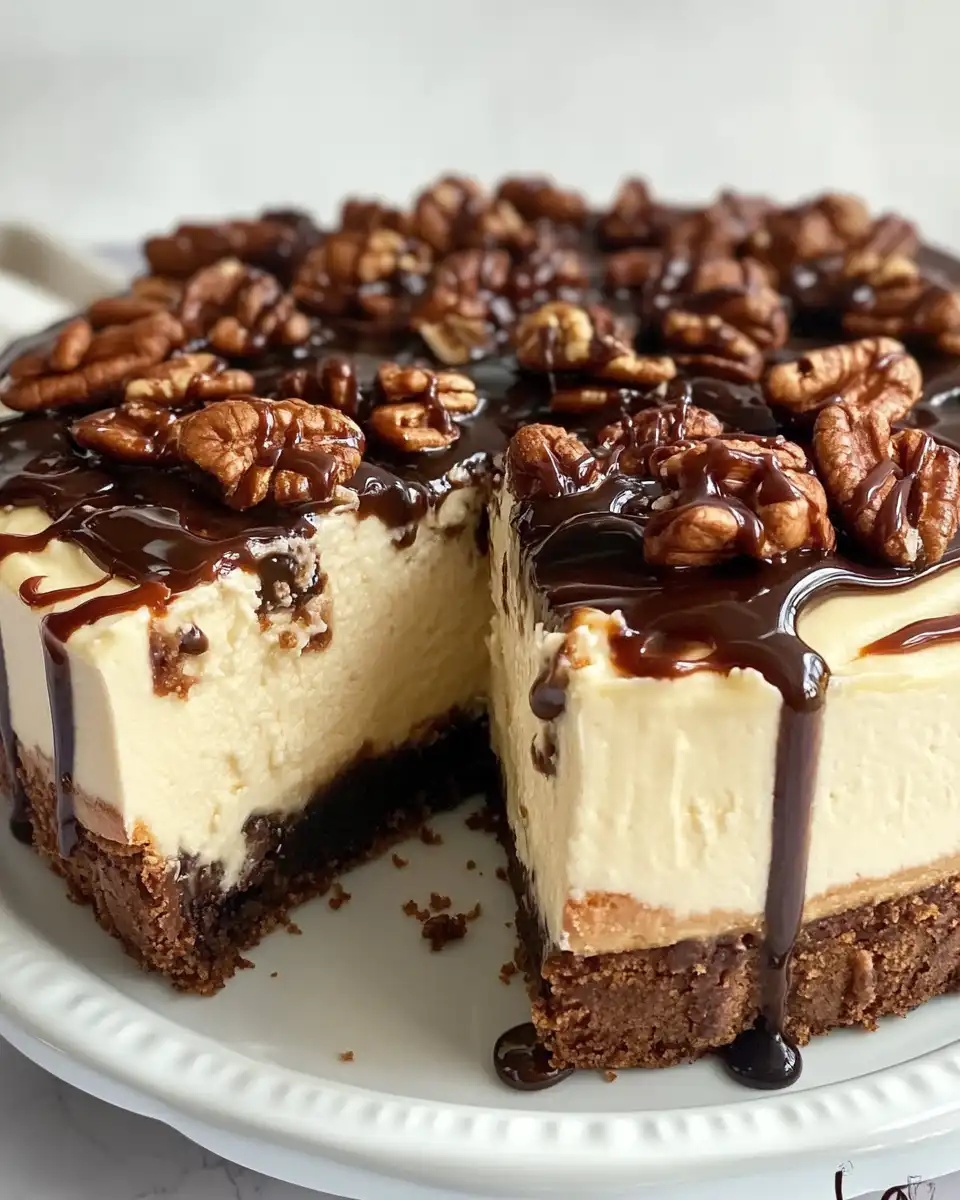 Ingredients for Turtle Cheesecake including cream cheese, brown sugar, and chopped pecans