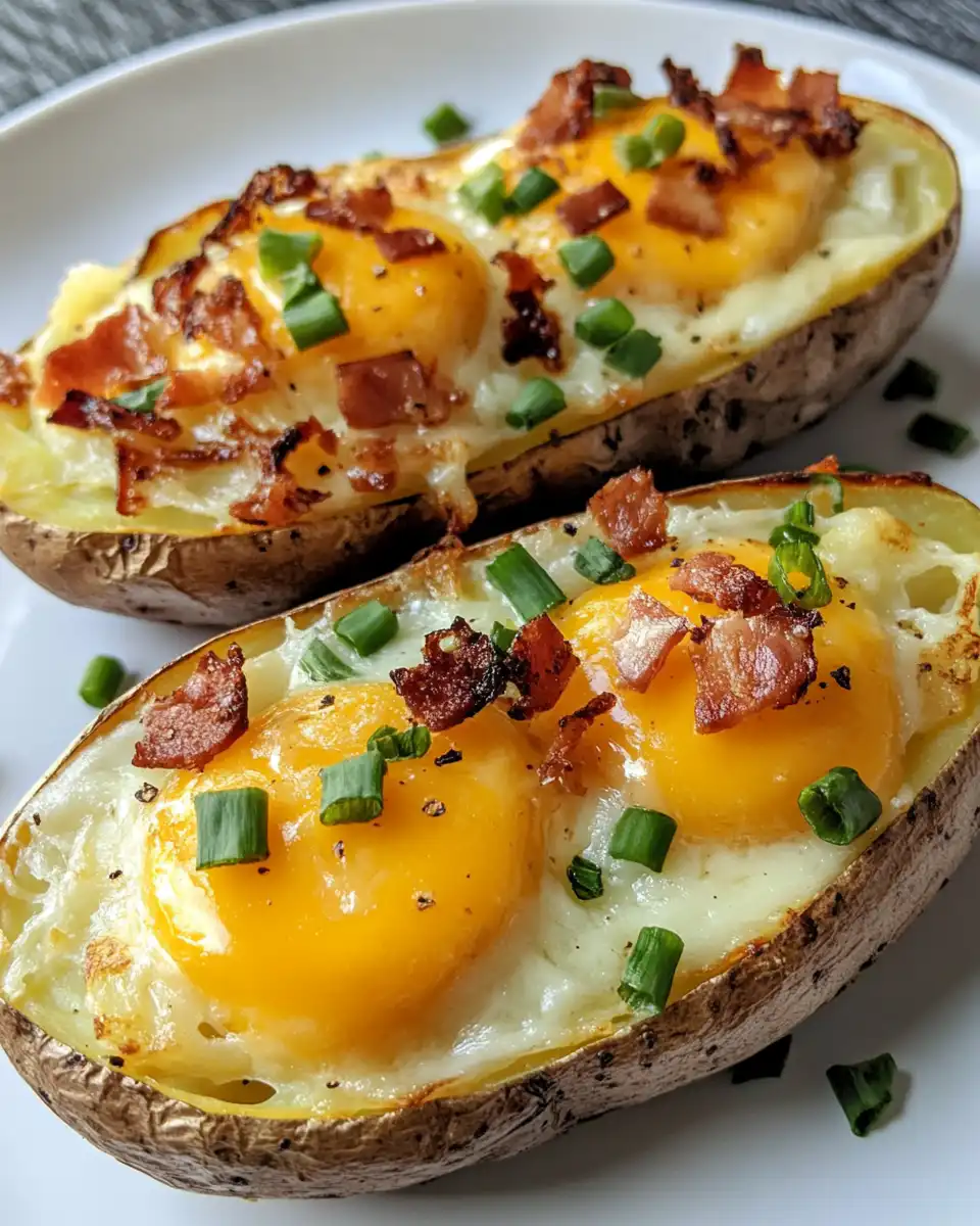 Delicious plated twice baked potatoes with toppings