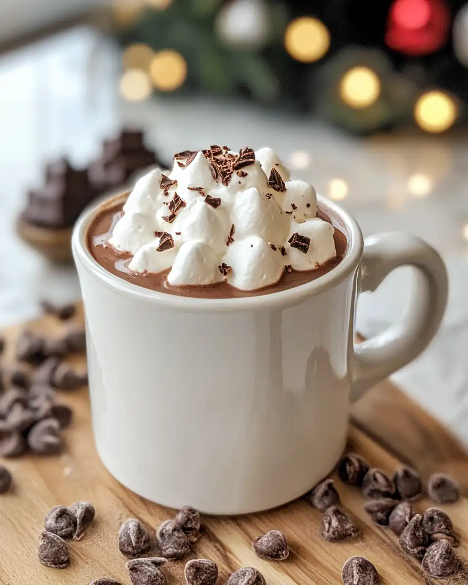 Ingredients for whipped hot chocolate including cocoa powder and cream