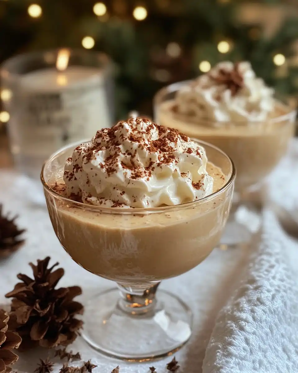 Winter spice vanilla pudding cooking in pressure cooker with brandied whipped cream