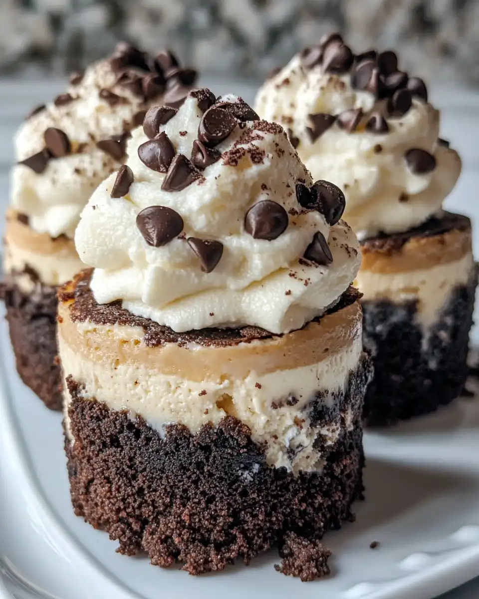 Close-up of ganache glazed brownie cheesecake bites on serving plate