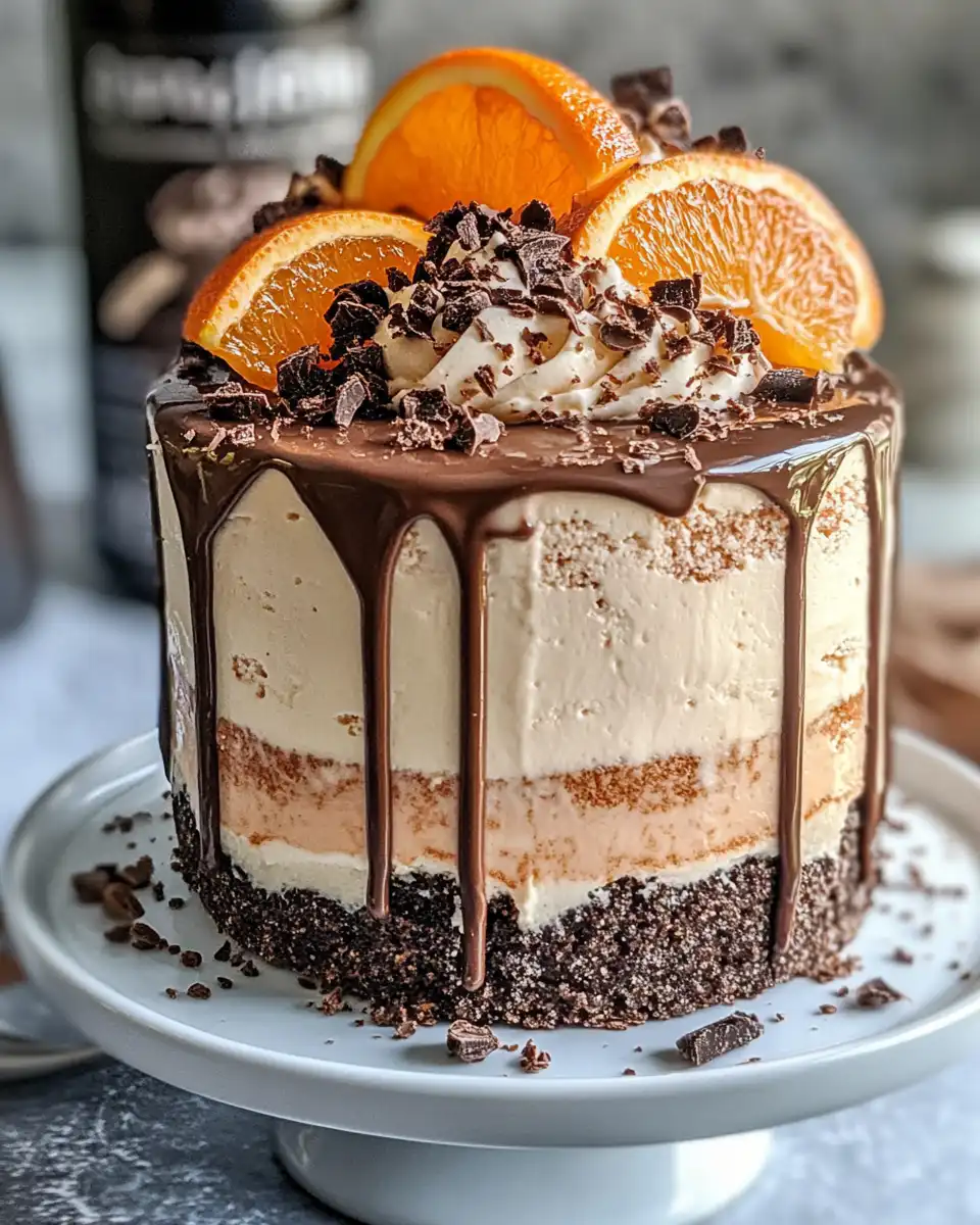 Slice of chocolate orange punch cake with frosting and orange zest garnish