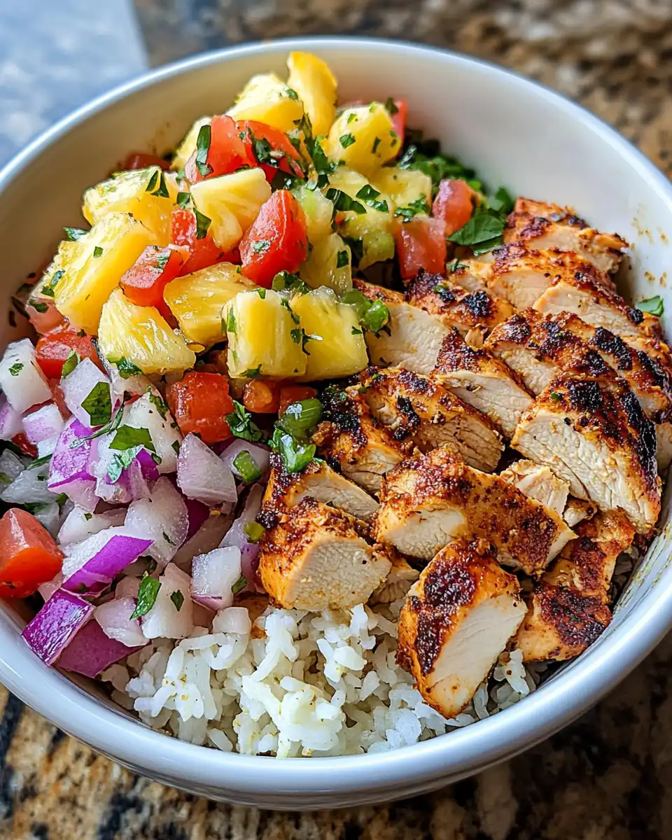 Ingredients for jerk chicken marinade and pineapple salsa laid out in bowl