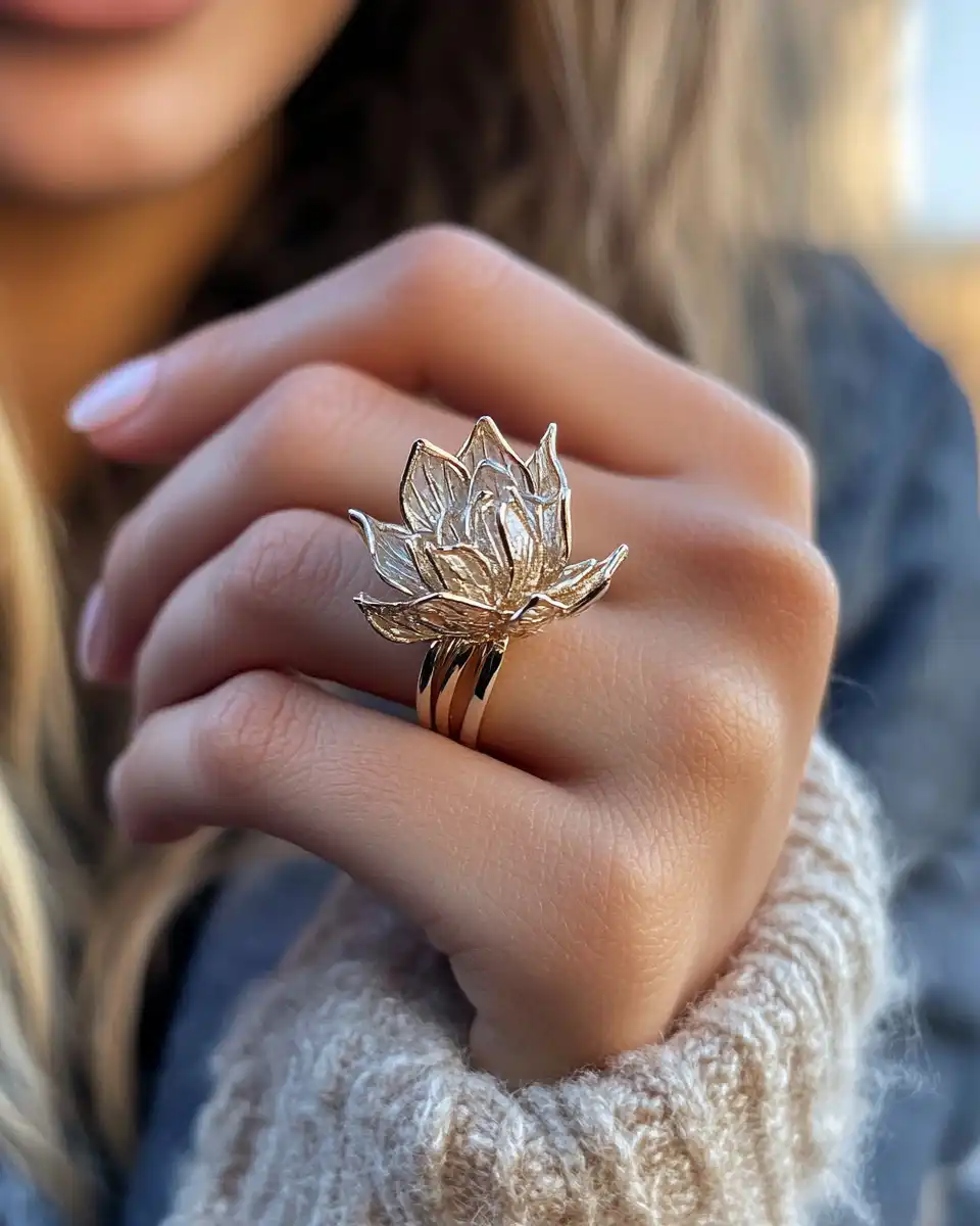 Ingredients and jeweler working tools for open lotus mandala ring detailed process