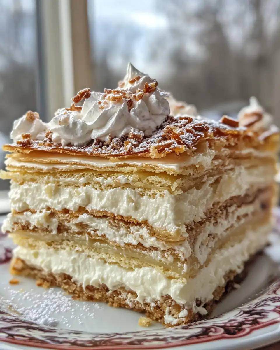 Ingredients for Russian Napoleon cake including flour, eggs, butter, and cream