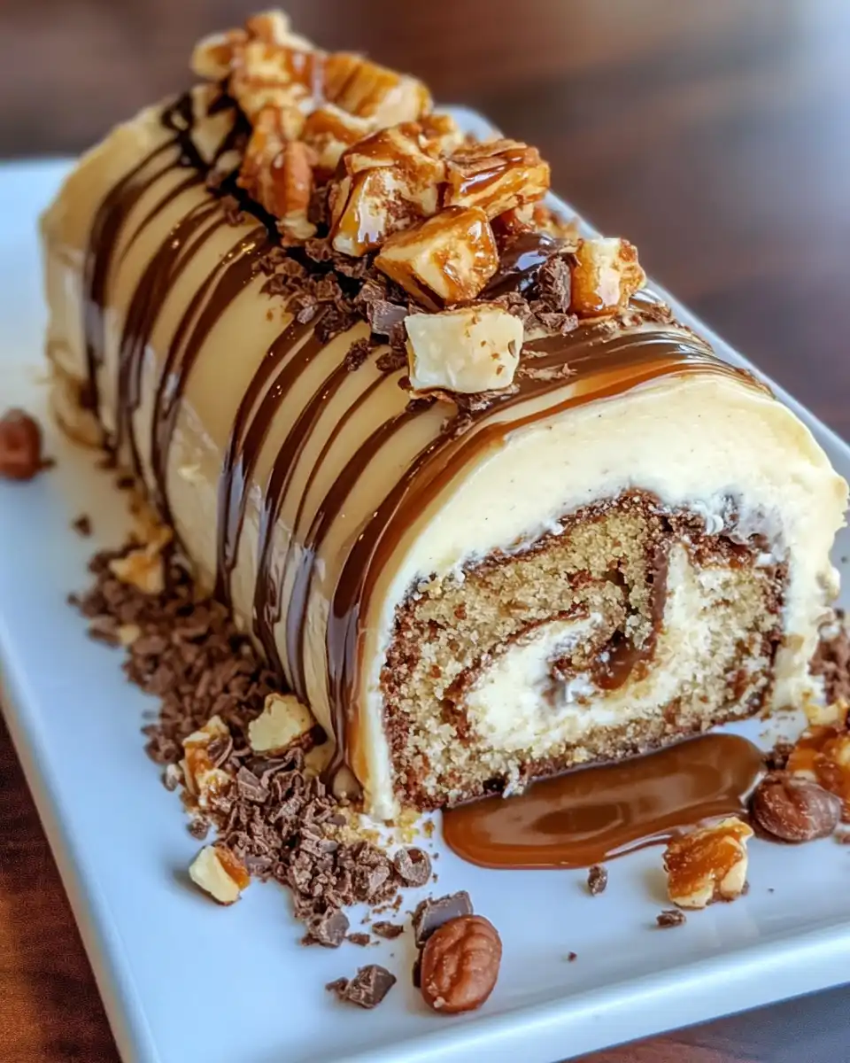 Finished turtle caramel chocolate cake with icing and nuts